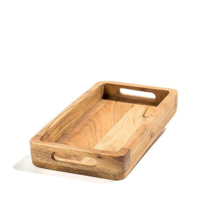 Acacia Wooden Rectangular Tray with Handles - Natural-Board