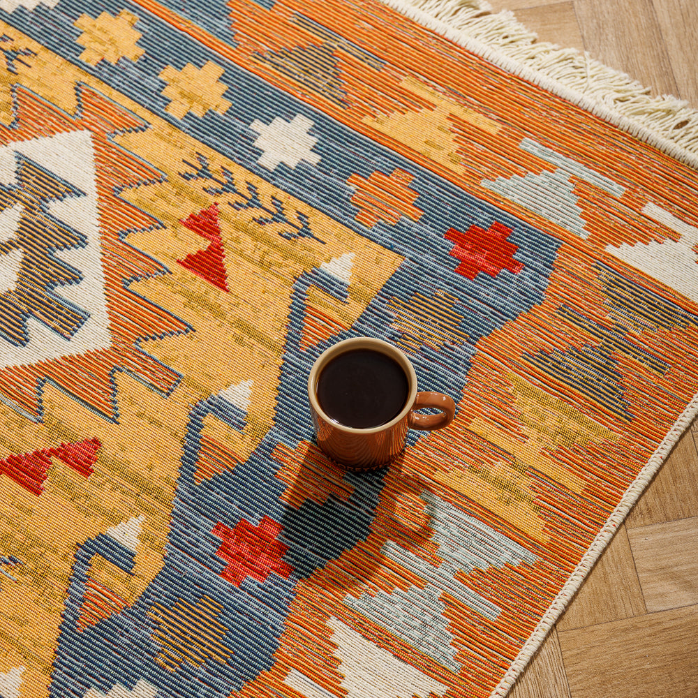Antalya Mediterranean Collection Jacquard Polycotton Carpet Multi-Carpets/Rugs