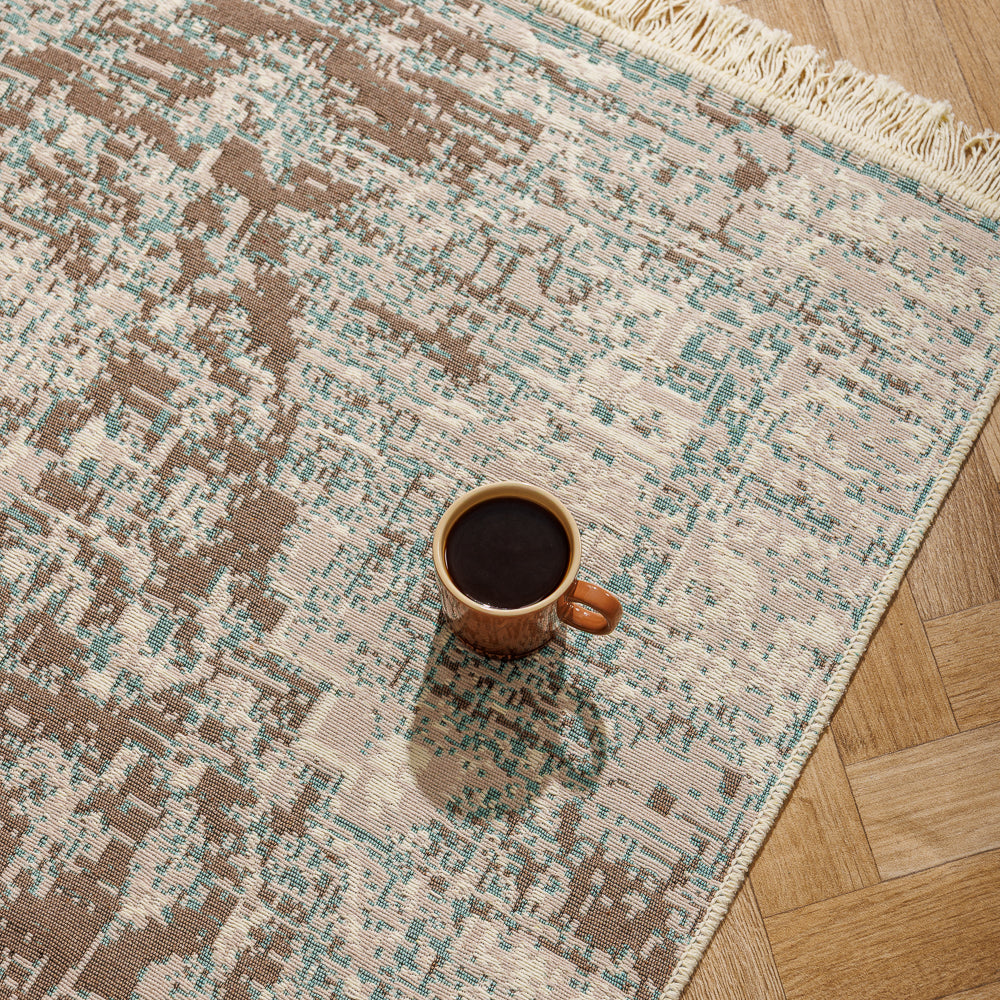 Athens Mediterranean Collection Jacquard Polycotton Carpet Blue Haze-Carpets/Rugs