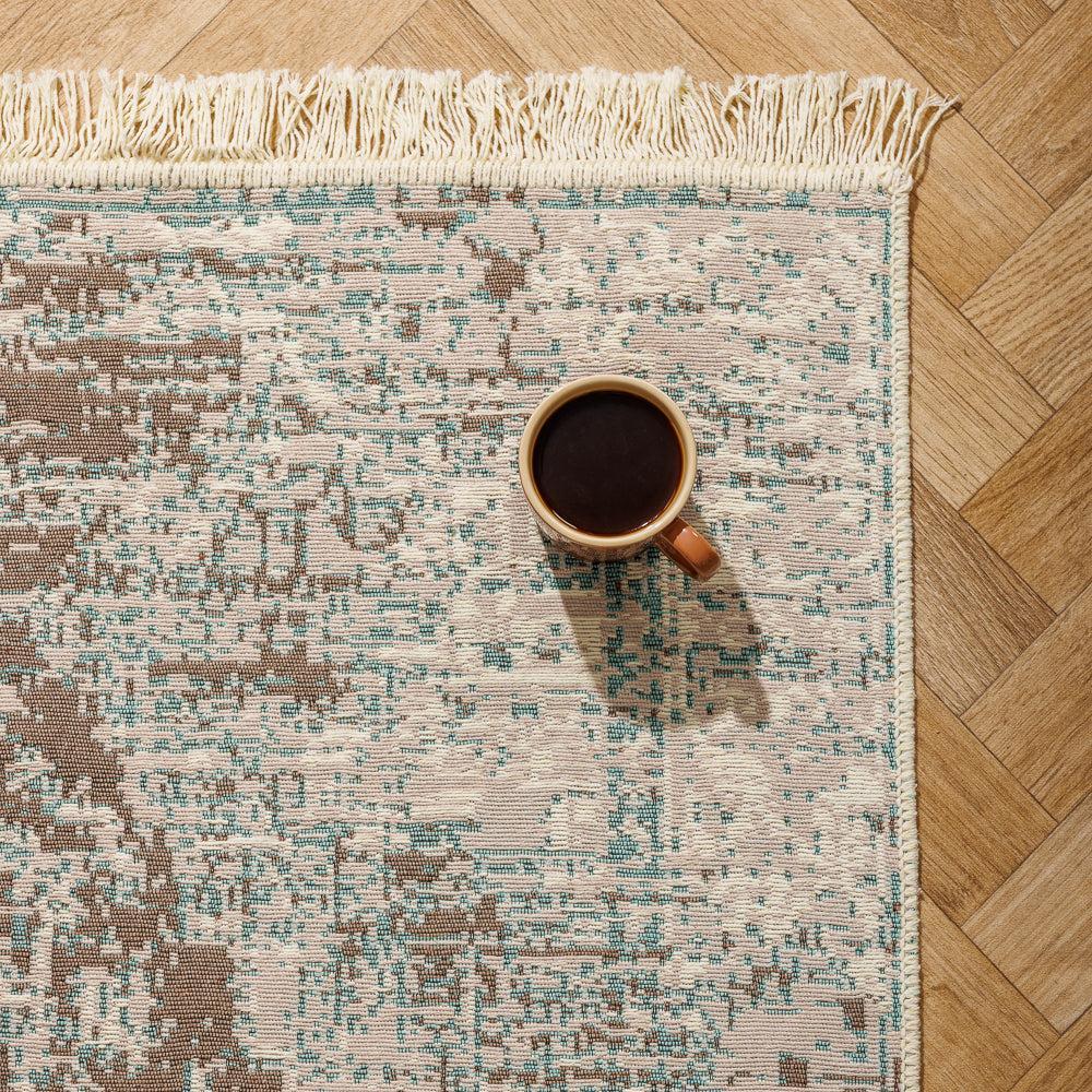 Athens Mediterranean Collection Jacquard Polycotton Carpet Blue Haze-Carpets/Rugs