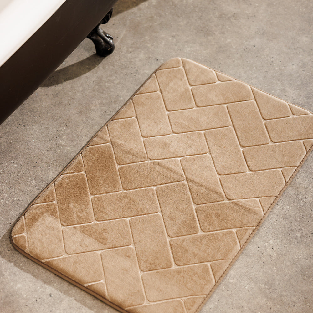 Athens Memory Foam Bathroom Mat Beige 2 Piece-Bath Mats