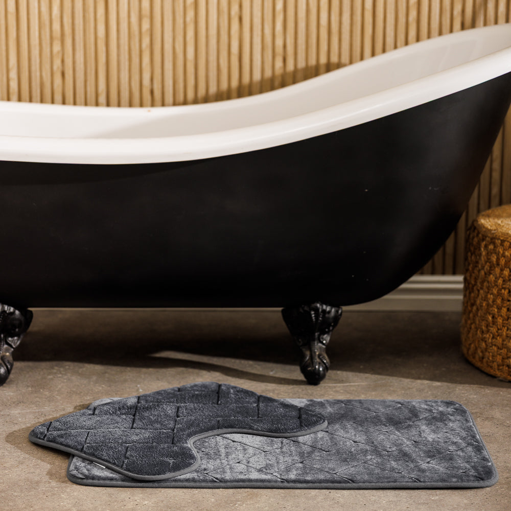 Athens Memory Foam Bathroom Mat Dark Grey 2 Piece-Bath Mats