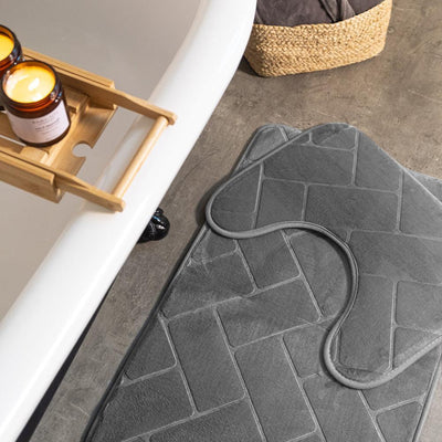 Athens Memory Foam Bathroom Mat Light Grey 2 Piece