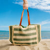 Beach Bag Straw Stripe Green