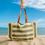 Beach Bag Straw Stripe Green