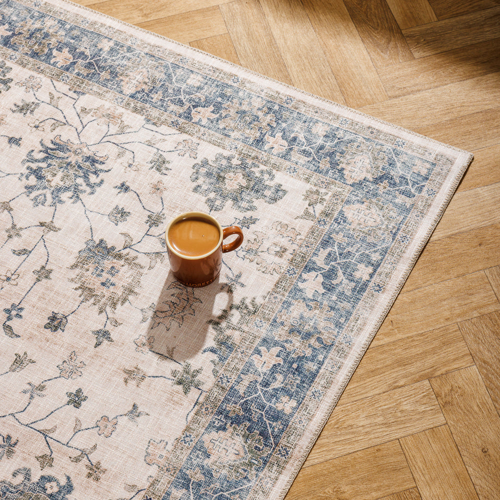 Bloom Printed TexturaWeave Carpet Blue-Carpets/Rugs