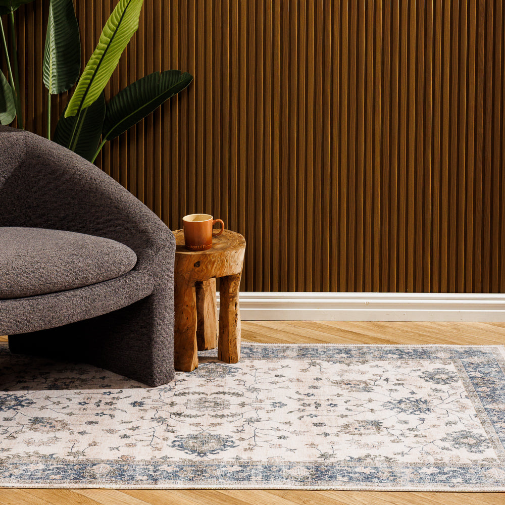 Bloom Printed TexturaWeave Carpet Blue-Carpets/Rugs