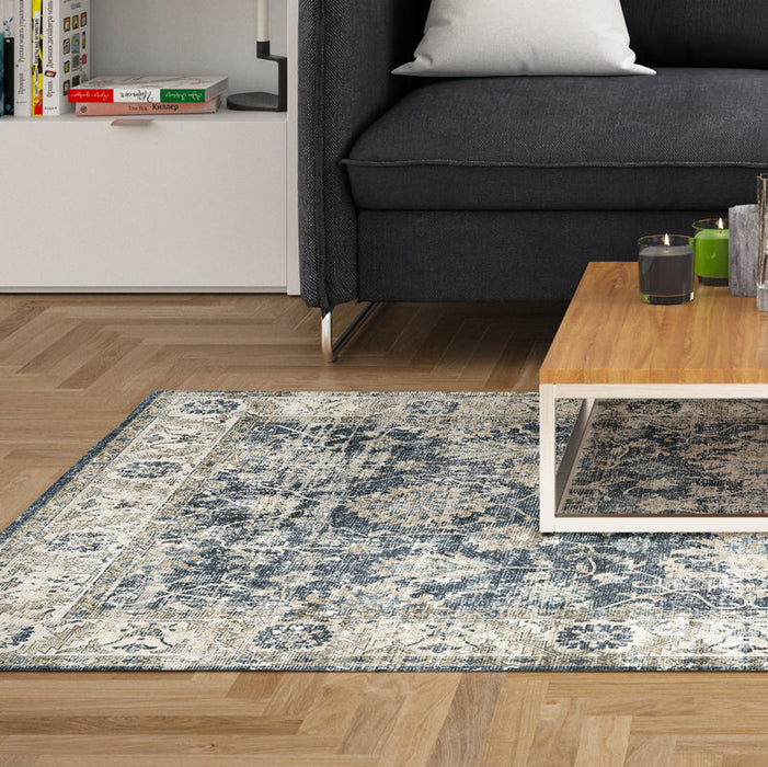 Blossom Printed Softweave Carpet - Navy-CARPET