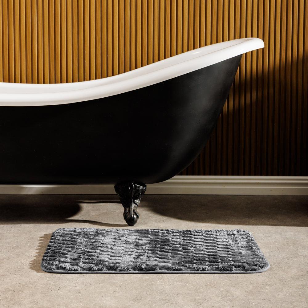 Brooklyn Jacquard Memory Foam Bathroom Mat Dark Grey 2 Piece-Bath Mats
