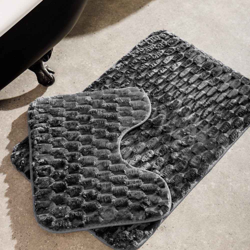Brooklyn Jacquard Memory Foam Bathroom Mat Dark Grey 2 Piece-Bath Mats