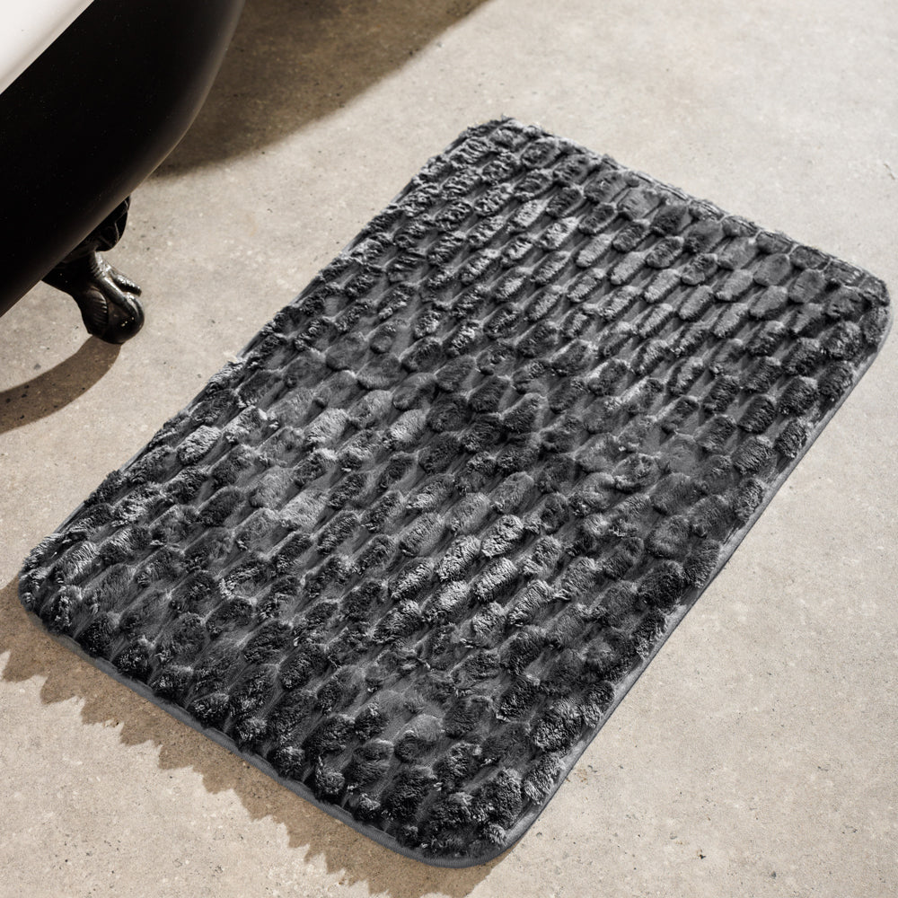 Brooklyn Jacquard Memory Foam Bathroom Mat Dark Grey 2 Piece-Bath Mats