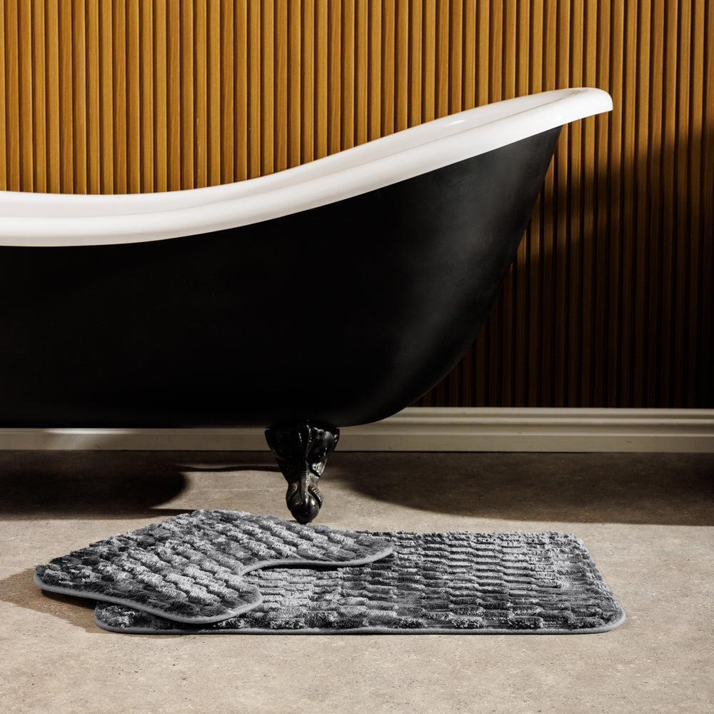 Brooklyn Jacquard Memory Foam Bathroom Mat Dark Grey 2 Piece-Bath Mats