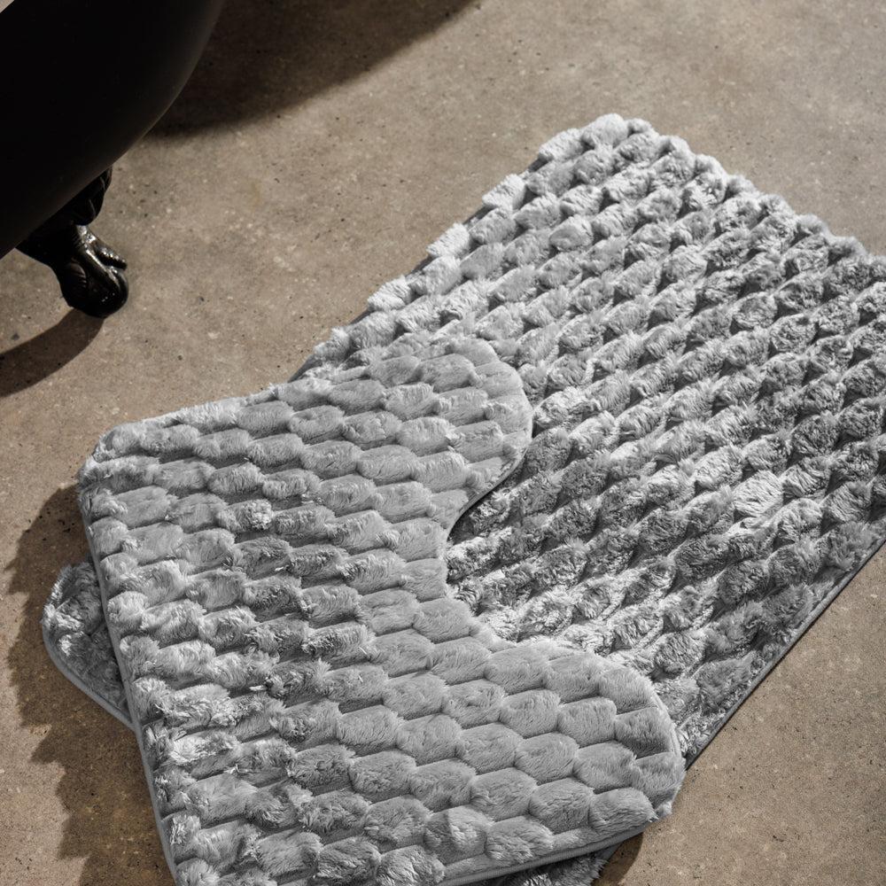 Brooklyn Jacquard Memory Foam Bathroom Mat Light Grey 2 Piece-Bath Mats