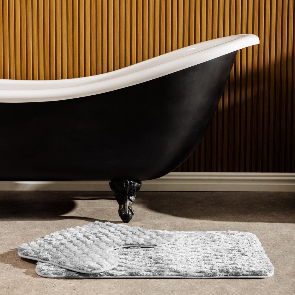 Brooklyn Jacquard Memory Foam Bathroom Mat Light Grey 2 Piece-Bath Mats