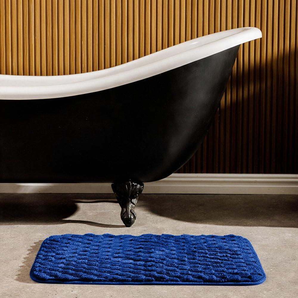 Brooklyn Jacquard Memory Foam Bathroom Mat Navy 2 Piece-Bath Mats