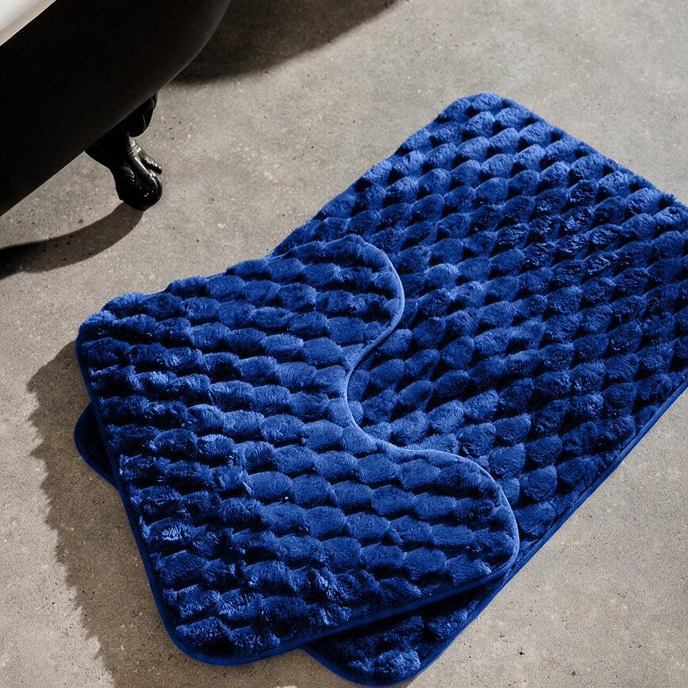 Brooklyn Jacquard Memory Foam Bathroom Mat Navy 2 Piece-Bath Mats