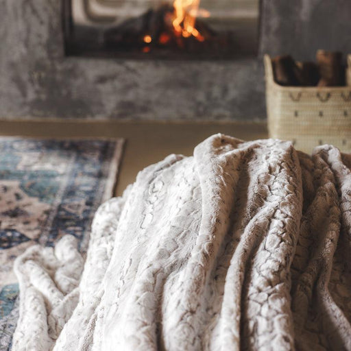 Brushed Printed Faux Fur Blanket - Snow Leopard Natural-BLANKET