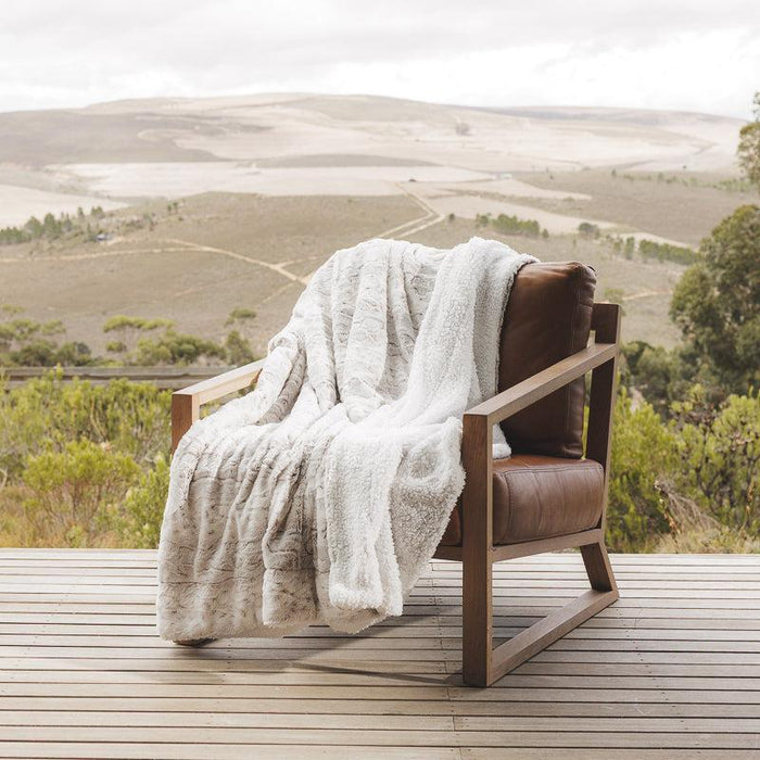 Brushed Printed Faux Fur Blanket - Snow Leopard Natural-BLANKET