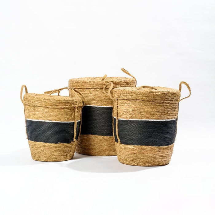 Bulbrush/Paper Storage Basket with lid - Black-Basket