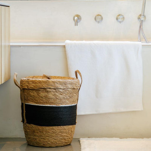 Bulbrush & Paper Storage Basket with lid - Black-Basket