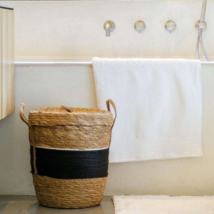 Bulbrush & Paper Storage Basket with lid - Black-Basket