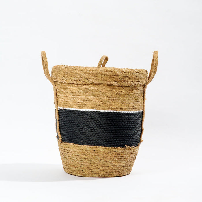 Bulbrush/Paper Storage Basket with lid - Black-Basket