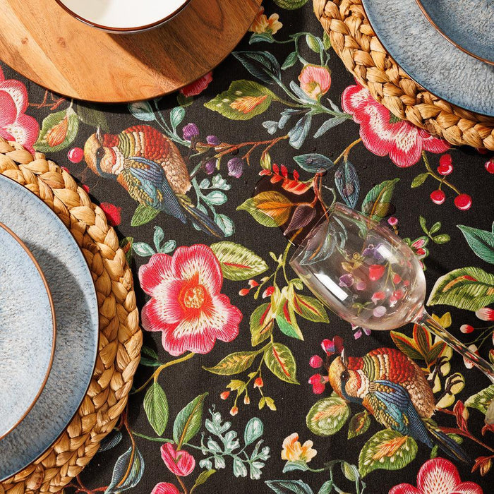 Carmel Designer Birdsong Bloom Tablecloth Black-Tablecloths