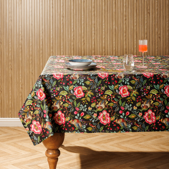 Carmel Designer Birdsong Bloom Tablecloth Black-Tablecloths