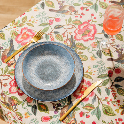 Carmel Designer Birdsong Bloom Tablecloth Natural-Tablecloths