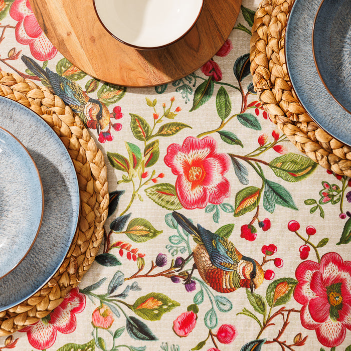 Carmel Designer Birdsong Bloom Tablecloth Natural-Tablecloths