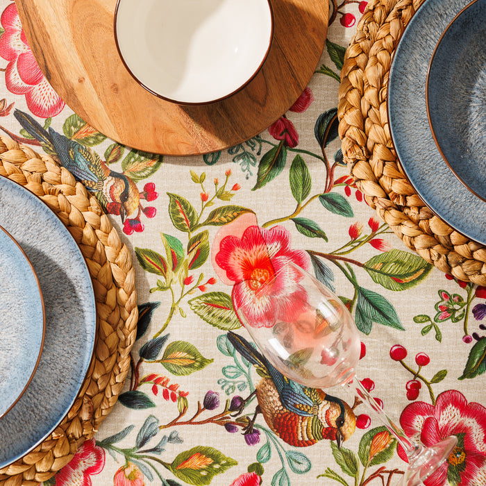 Carmel Designer Birdsong Bloom Tablecloth Natural-Tablecloths
