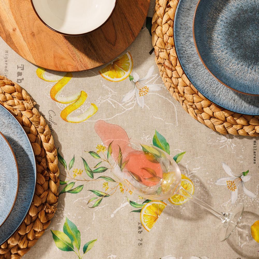 Carmel Designer Lemon Botanique Tablecloth Yellow-Tablecloths