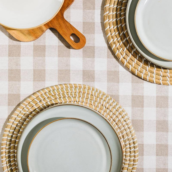 Carmel Designs Tablecloth Contemporary Check - Neutral Ivory-Tablecloths