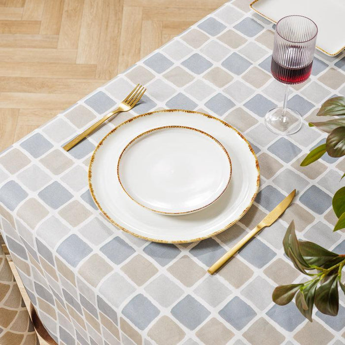 Carmel Designs Tablecloth Handcrafted Check Neutral Stone-Tablecloth