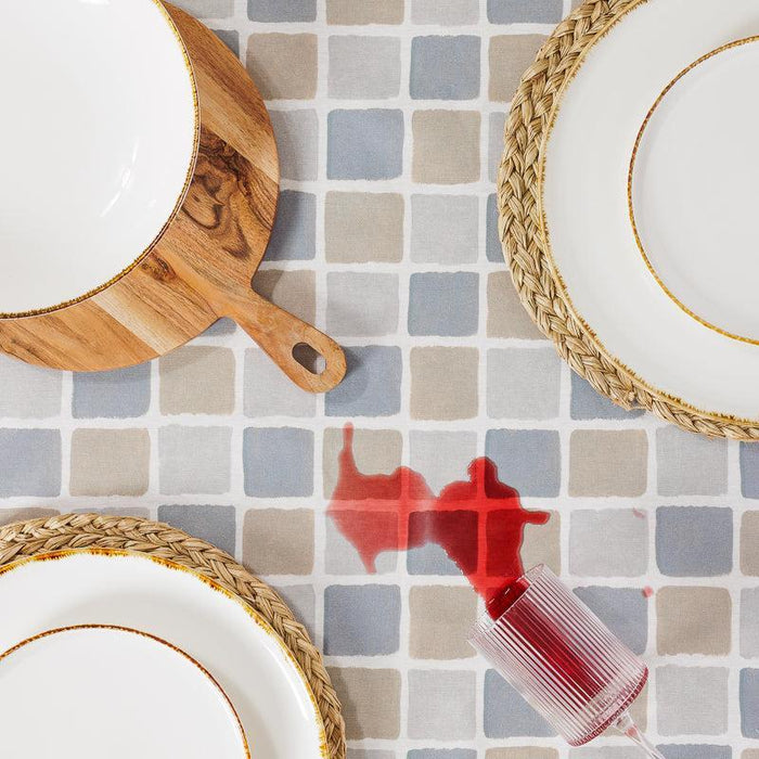 Carmel Designs Tablecloth Handcrafted Check Neutral Stone-Tablecloth