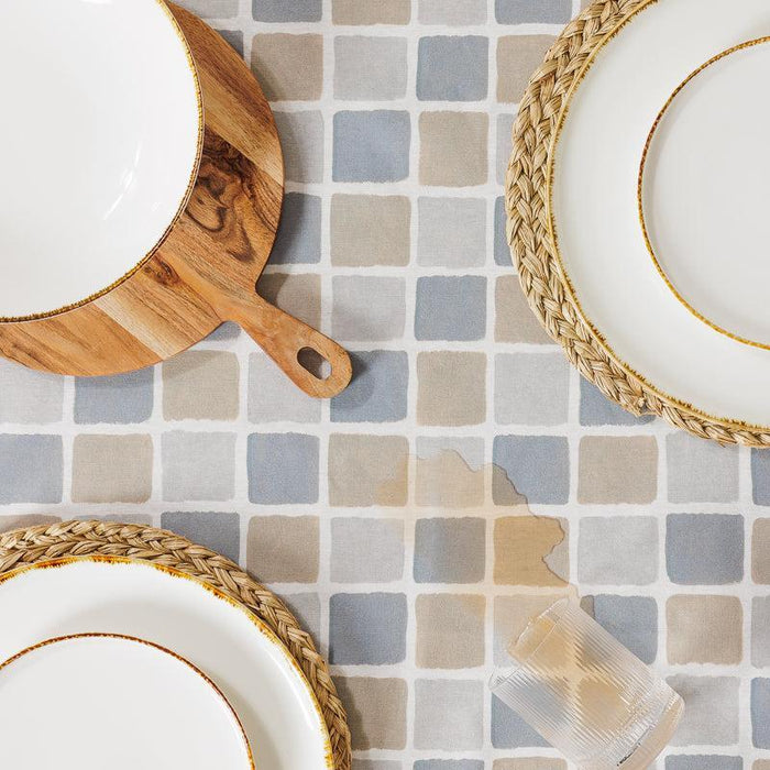 Carmel Designs Tablecloth Handcrafted Check Neutral Stone-Tablecloth