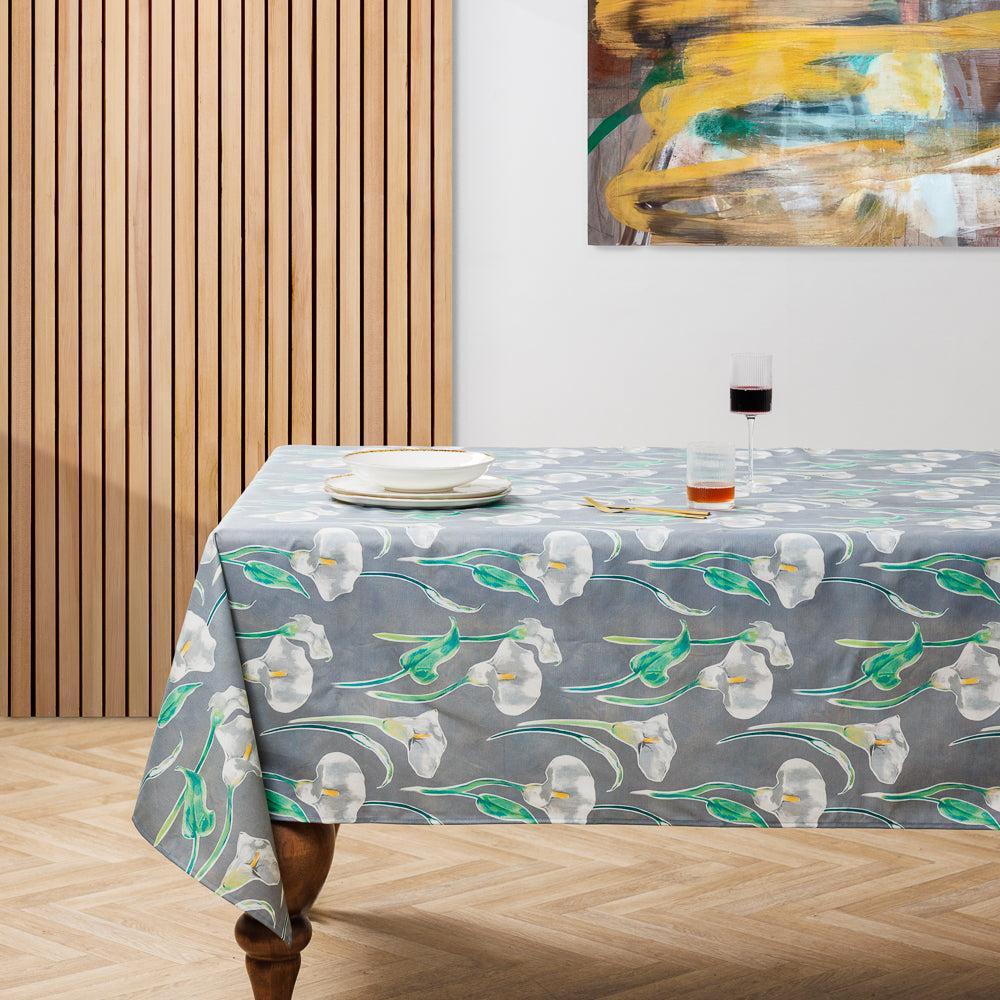 Carmel Designs Tablecloth Arum Lillies Light Grey-Tablecloths