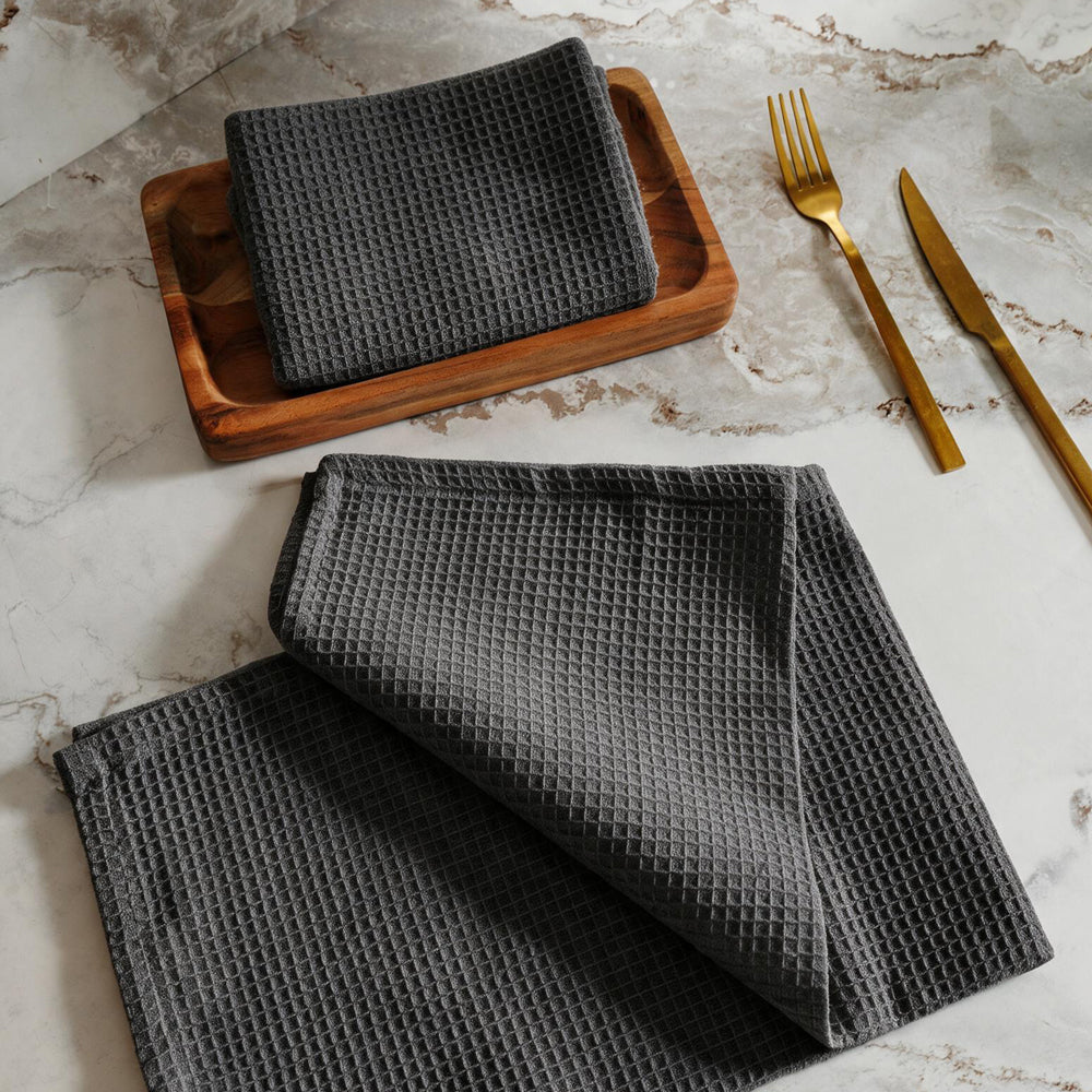 Caterers Choice Honeycomb Weave Kitchen Towel Set Dark Grey 2 Pack-Dishcloths