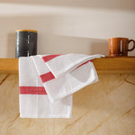 Caterers Choice Honeycomb Weave Kitchen Towel Set White with Red Stripe 2 Pack