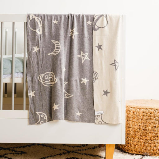 100% Cotton Jacquard Baby Blanket 80x100cm - Celestial Space Reversible-Blankets-Little Whitehouse