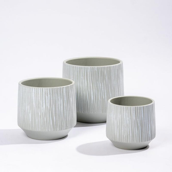 Ceramic Planter Etched - Grey Stripe-Décor