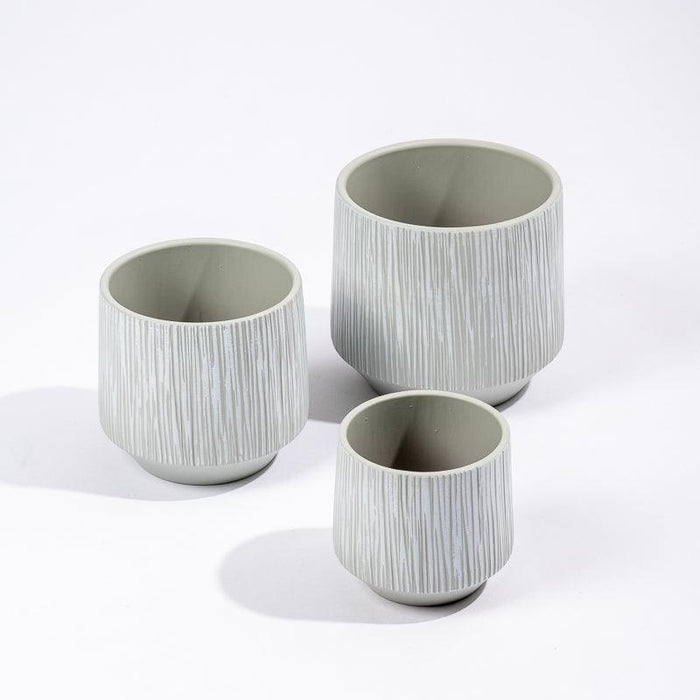 Ceramic Planter Etched - Grey Stripe-Décor