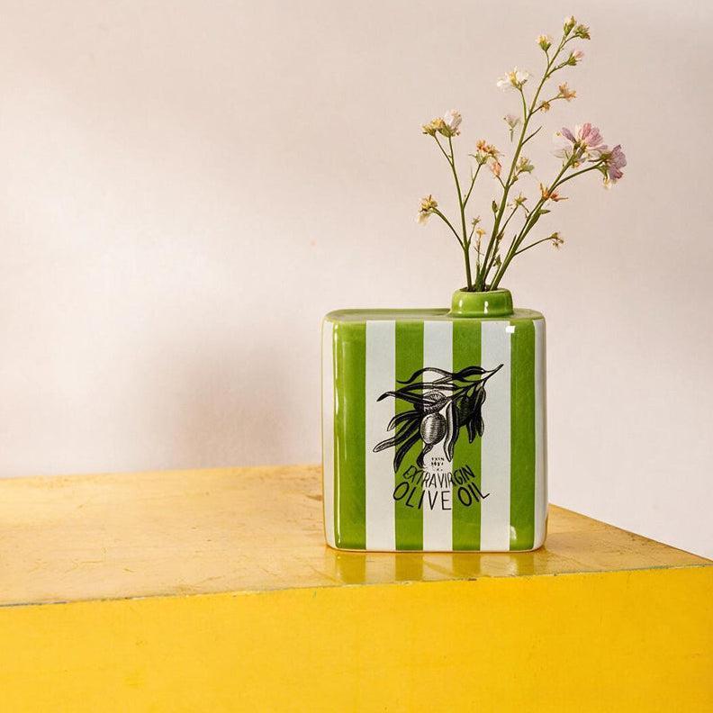 Ceramic Vase Striped Green-Vases