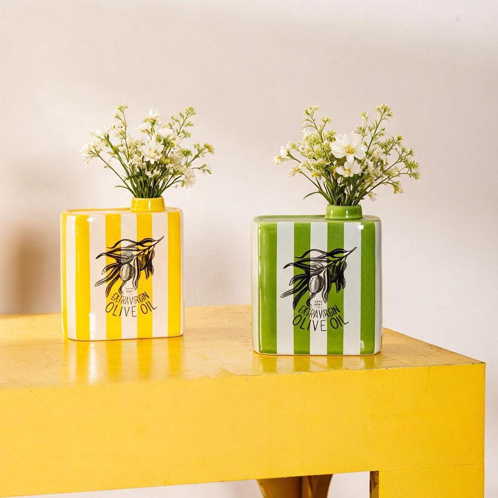 Ceramic Vase Striped Yellow-Vases