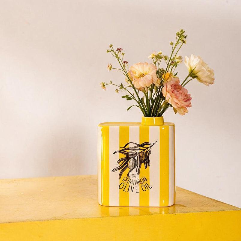 Ceramic Vase Striped Yellow-Vases