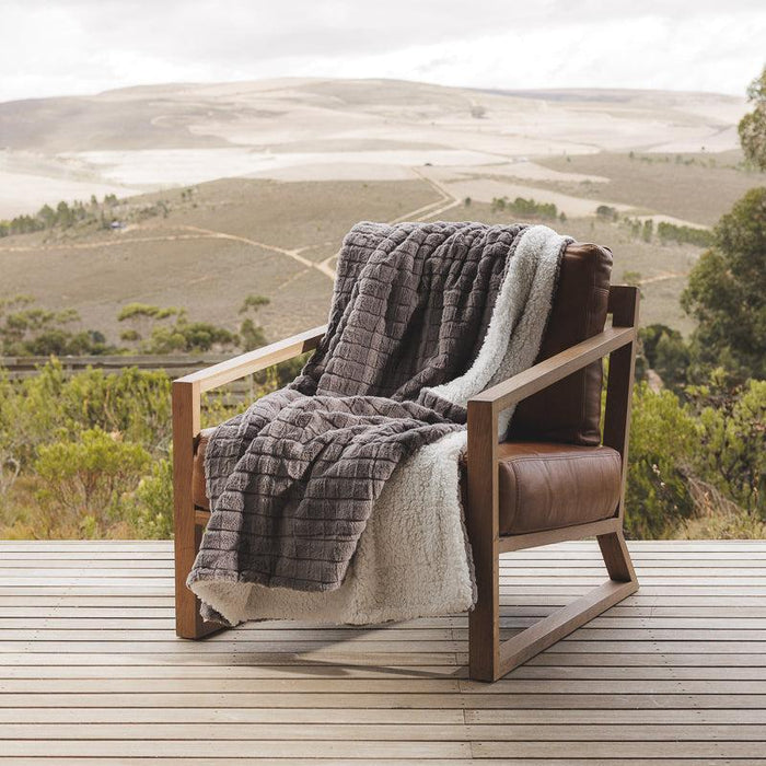 Checked Faux Fur Rabbit Blanket - Winter Grey-BLANKET