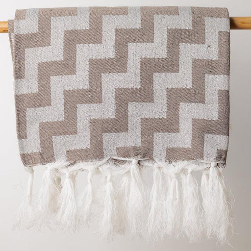 Chevron Jacquard Throw - Beige-Throw