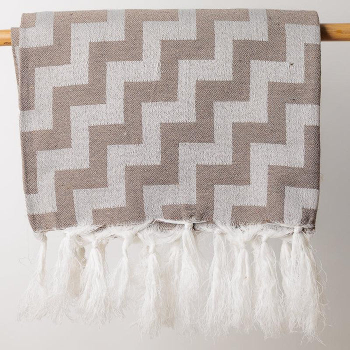 Chevron Jacquard Throw - Beige-Throw