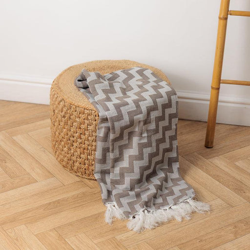Chevron Jacquard Throw - Beige-Throw