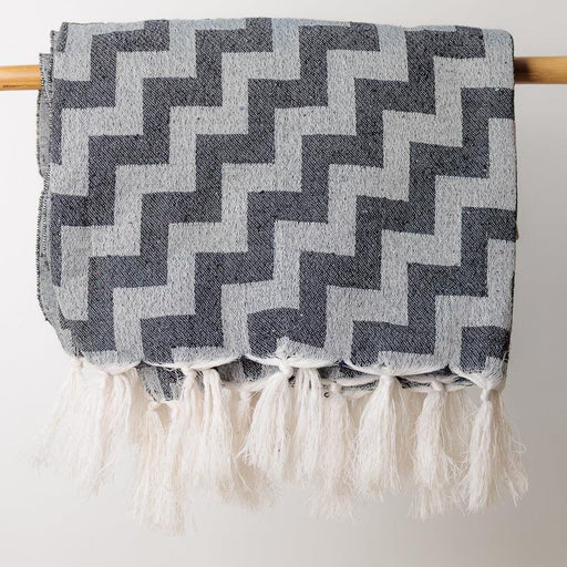 Chevron Jacquard Throw - Black-Throw